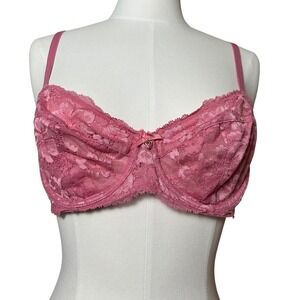 Victoria Secret Pink Floral Lace Unlined Demi Underwire Bra 36C Heart‎ Charm